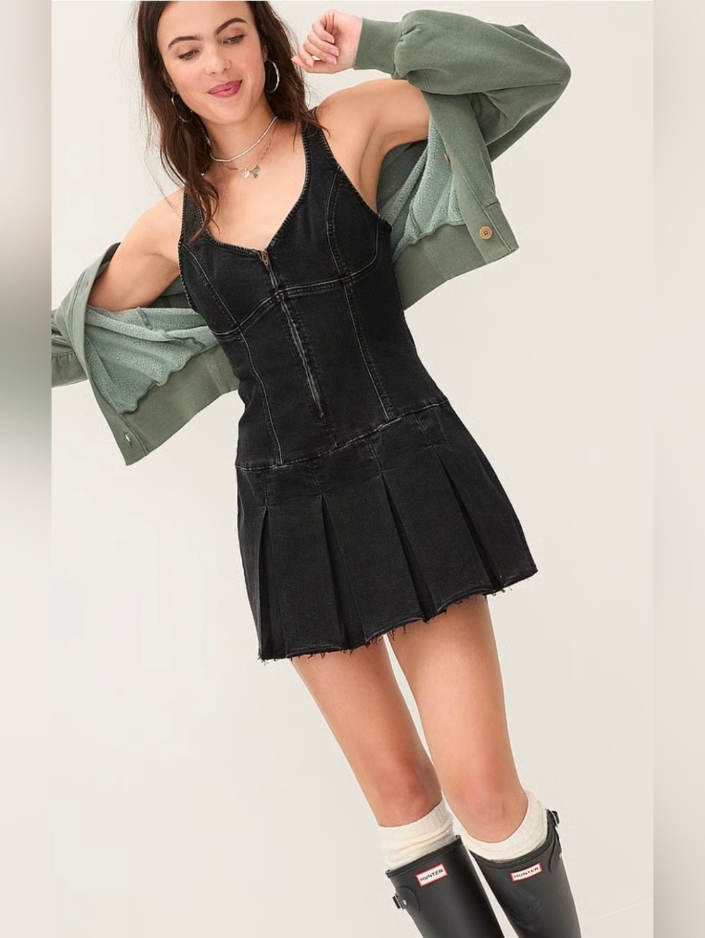 NWT VS PINK Denim Front Zip Corset Dress
